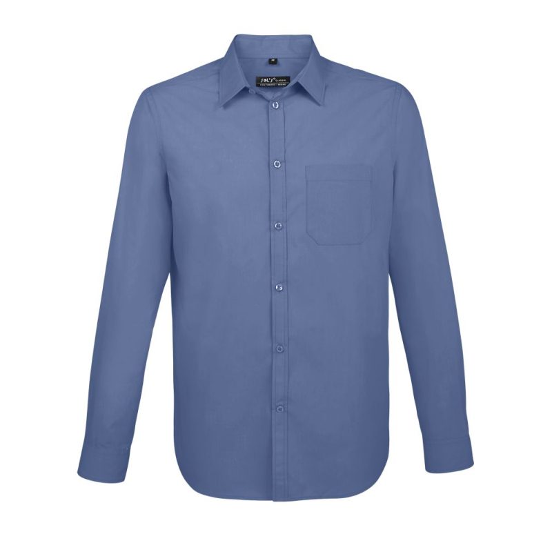 Camisa Hombre Manga Larga Bolsillo Baltimore Fit Sols - Azul Médio - Sols