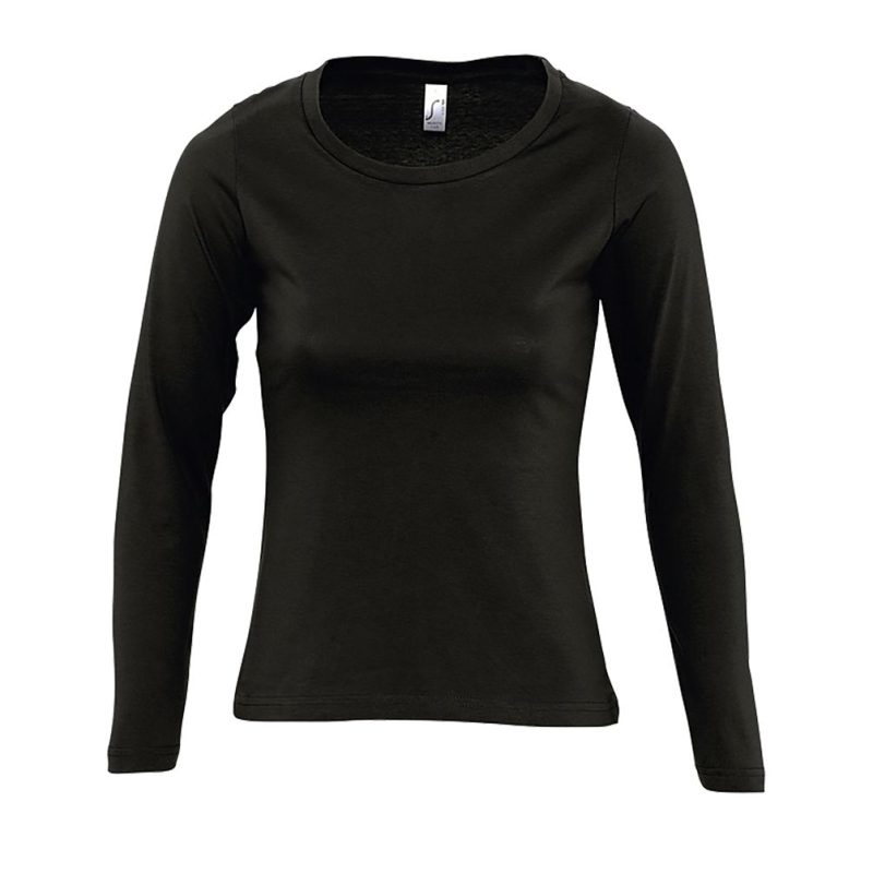 Camiseta Mujer Manga Larga Con Cuello Redondo Majestic Sols - Negro Profundo - Sols