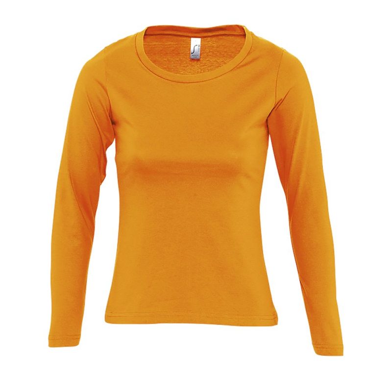 Camiseta Mujer Manga Larga Con Cuello Redondo Majestic Sols - Naranja - Sols